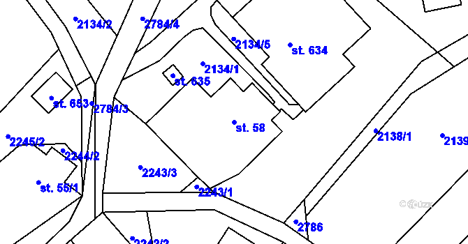 Parcela st. 58 v KÚ Poniklá, Katastrální mapa