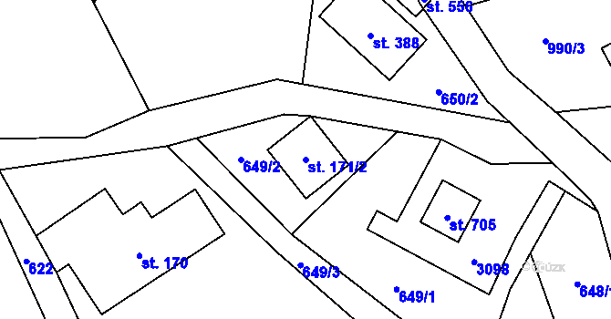 Parcela st. 171/2 v KÚ Poniklá, Katastrální mapa