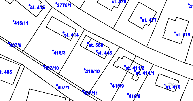Parcela st. 413 v KÚ Poniklá, Katastrální mapa