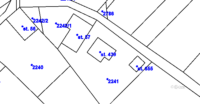 Parcela st. 439 v KÚ Poniklá, Katastrální mapa