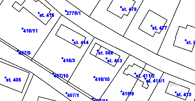 Parcela st. 568 v KÚ Poniklá, Katastrální mapa