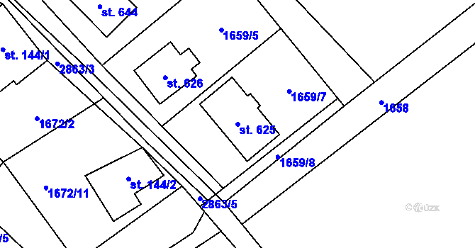 Parcela st. 625 v KÚ Poniklá, Katastrální mapa