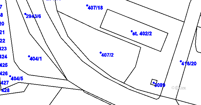 Parcela st. 407/2 v KÚ Poniklá, Katastrální mapa