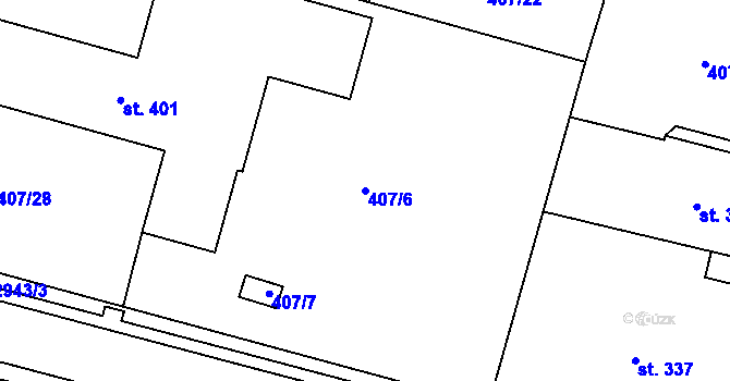 Parcela st. 407/6 v KÚ Poniklá, Katastrální mapa