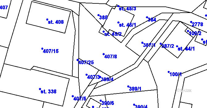 Parcela st. 407/8 v KÚ Poniklá, Katastrální mapa