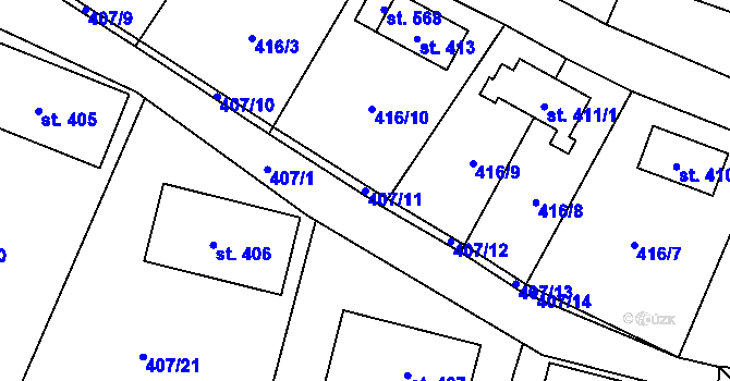 Parcela st. 407/11 v KÚ Poniklá, Katastrální mapa