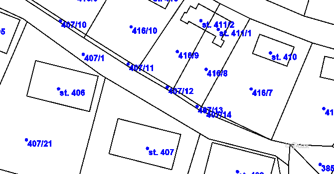 Parcela st. 407/12 v KÚ Poniklá, Katastrální mapa