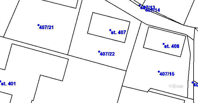 Parcela st. 407/22 v KÚ Poniklá, Katastrální mapa