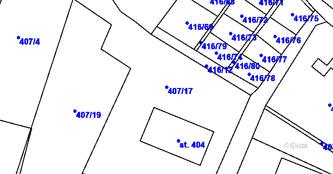 Parcela st. 407/17 v KÚ Poniklá, Katastrální mapa