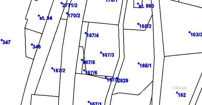 Parcela st. 167/3 v KÚ Poniklá, Katastrální mapa