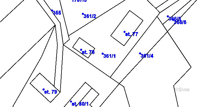 Parcela st. 361/1 v KÚ Přívlaka, Katastrální mapa