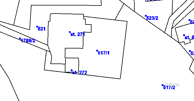 Parcela st. 517/1 v KÚ Přívlaka, Katastrální mapa