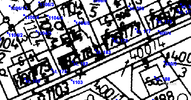 Parcela st. 183 v KÚ Popelín, Katastrální mapa