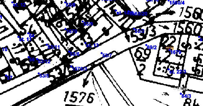 Parcela st. 53/7 v KÚ Popelín, Katastrální mapa