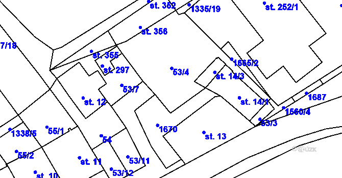Parcela st. 53/8 v KÚ Popelín, Katastrální mapa