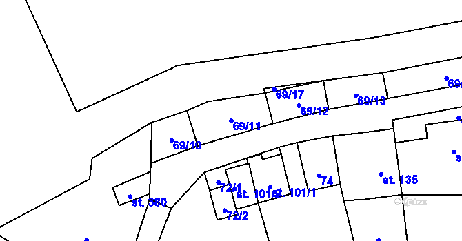 Parcela st. 69/11 v KÚ Popelín, Katastrální mapa