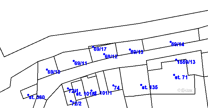Parcela st. 69/12 v KÚ Popelín, Katastrální mapa