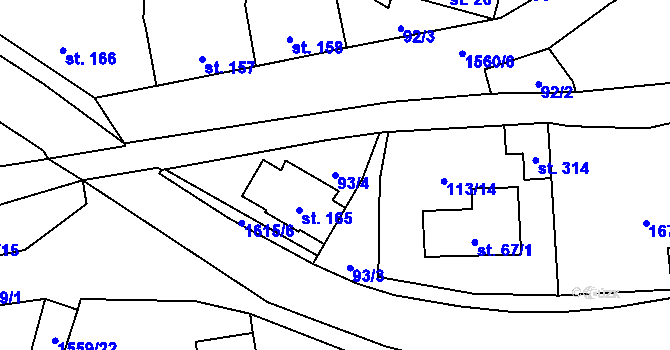 Parcela st. 93/4 v KÚ Popelín, Katastrální mapa