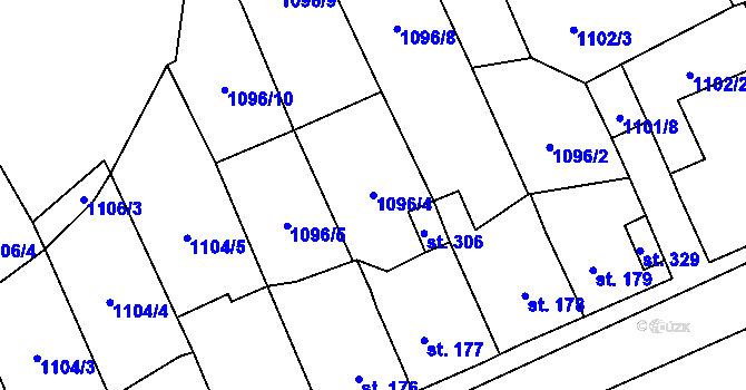 Parcela st. 1096/4 v KÚ Popelín, Katastrální mapa