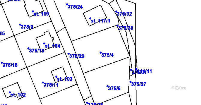 Parcela st. 375/4 v KÚ Popelištná, Katastrální mapa