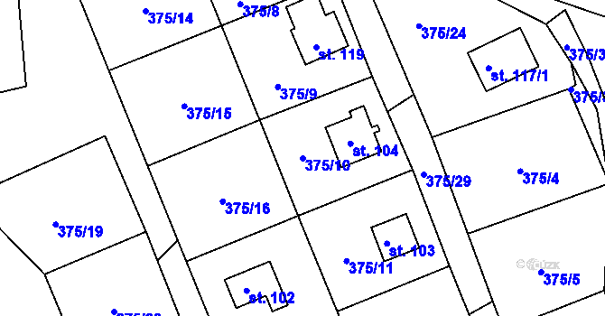 Parcela st. 375/10 v KÚ Popelištná, Katastrální mapa
