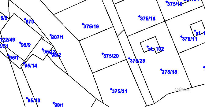 Parcela st. 375/20 v KÚ Popelištná, Katastrální mapa