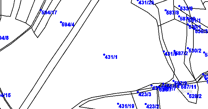 Parcela st. 431/1 v KÚ Popelištná, Katastrální mapa