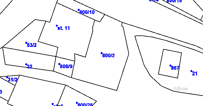 Parcela st. 800/2 v KÚ Popelištná, Katastrální mapa
