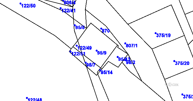 Parcela st. 95/9 v KÚ Popelištná, Katastrální mapa