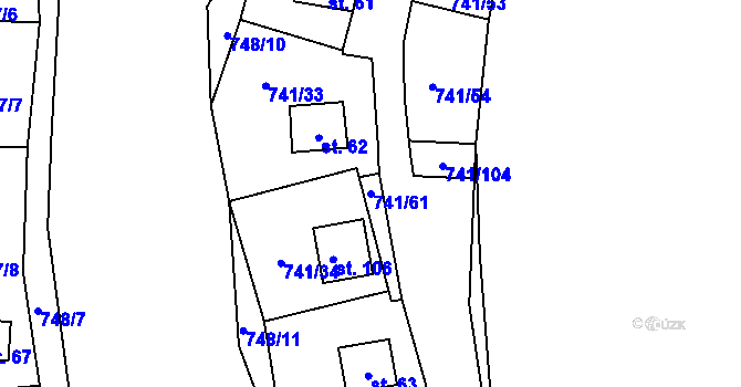 Parcela st. 741/61 v KÚ Popelištná, Katastrální mapa