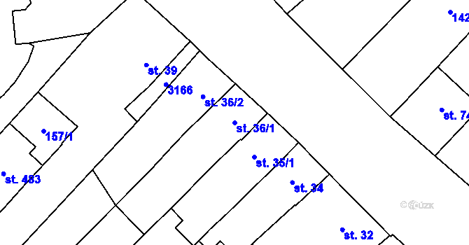 Parcela st. 36/1 v KÚ Popice, Katastrální mapa