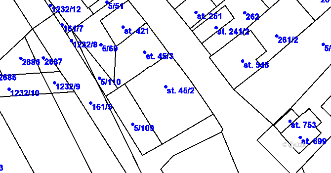 Parcela st. 45/2 v KÚ Popice, Katastrální mapa