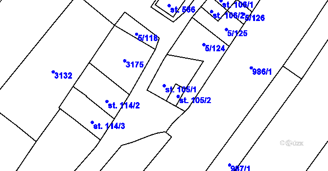 Parcela st. 105/1 v KÚ Popice, Katastrální mapa