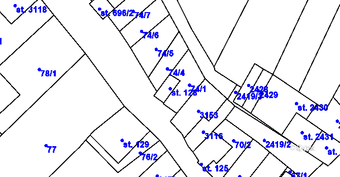 Parcela st. 128 v KÚ Popice, Katastrální mapa