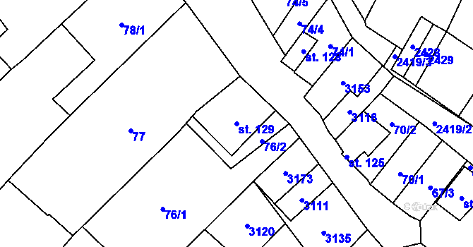 Parcela st. 129 v KÚ Popice, Katastrální mapa