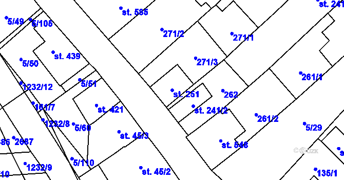 Parcela st. 251 v KÚ Popice, Katastrální mapa