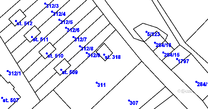 Parcela st. 318 v KÚ Popice, Katastrální mapa