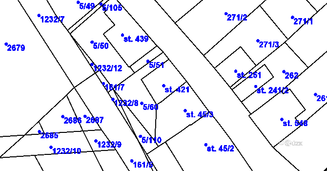 Parcela st. 421 v KÚ Popice, Katastrální mapa