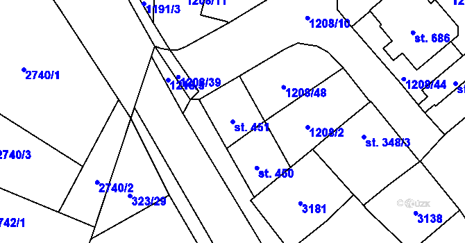 Parcela st. 451 v KÚ Popice, Katastrální mapa