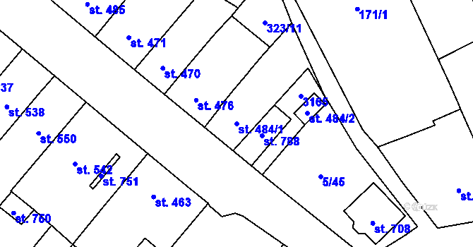 Parcela st. 484/1 v KÚ Popice, Katastrální mapa