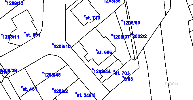 Parcela st. 686 v KÚ Popice, Katastrální mapa