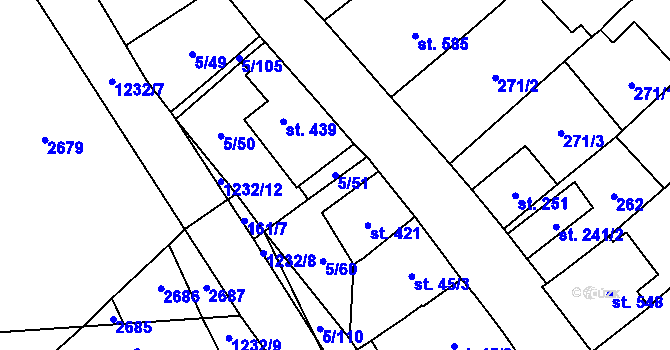Parcela st. 5/51 v KÚ Popice, Katastrální mapa