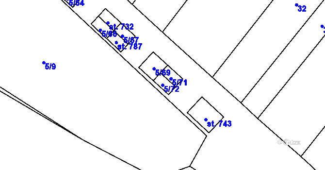 Parcela st. 5/72 v KÚ Popice, Katastrální mapa