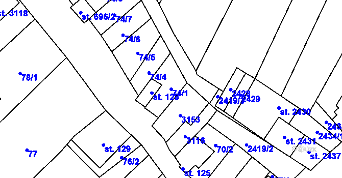 Parcela st. 74/1 v KÚ Popice, Katastrální mapa