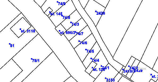 Parcela st. 74/6 v KÚ Popice, Katastrální mapa