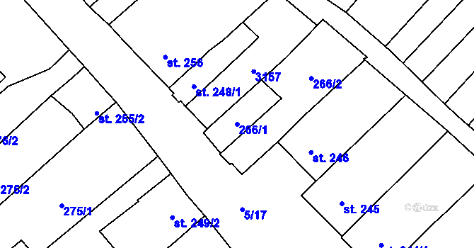 Parcela st. 266/1 v KÚ Popice, Katastrální mapa