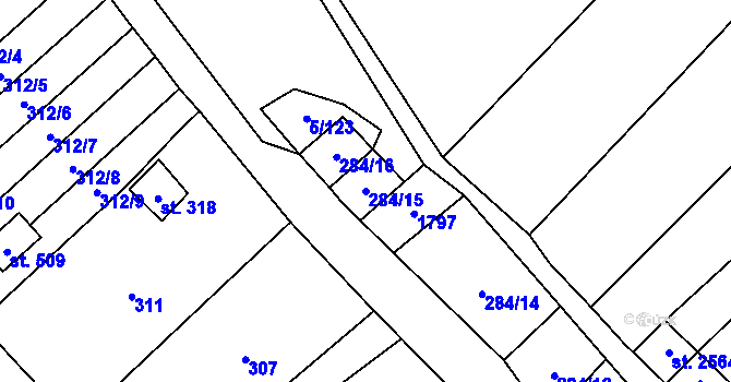 Parcela st. 284/15 v KÚ Popice, Katastrální mapa