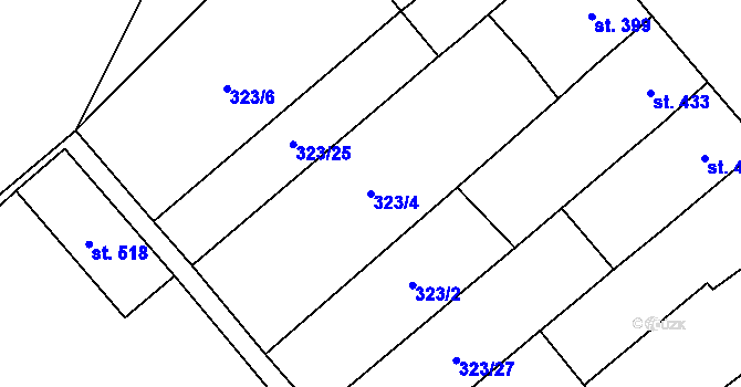 Parcela st. 323/4 v KÚ Popice, Katastrální mapa