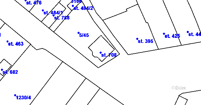 Parcela st. 708 v KÚ Popice, Katastrální mapa