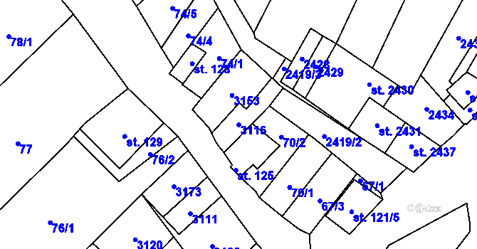 Parcela st. 3116 v KÚ Popice, Katastrální mapa